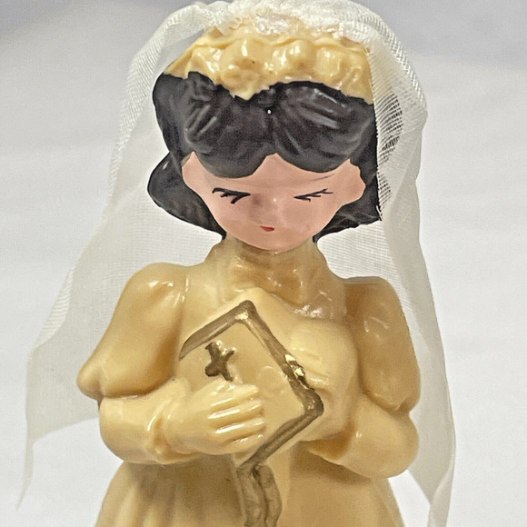 WILTON Vtg First Holy Communion Cake Topper Dark Hair Girl w/Veil Hong Kong W706 - Picture 2 of 9